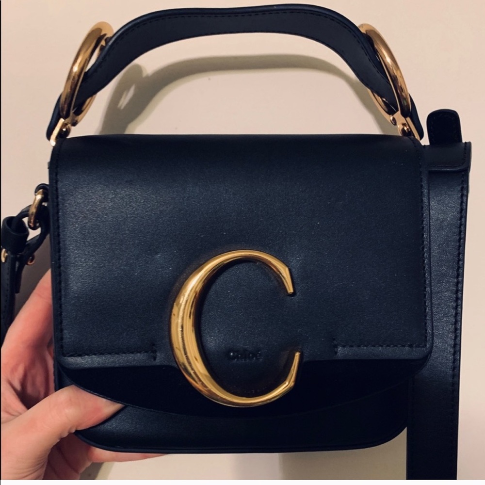Chloe C bag black with gold - top handle